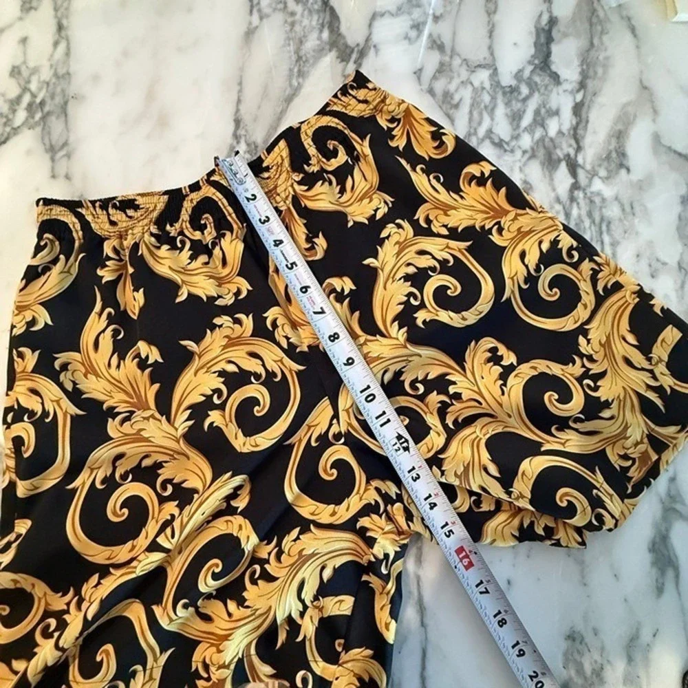 Versace Men'sBaroque Print Twill Poly Shorts Black Gold Print Shorts, sz‎ 48